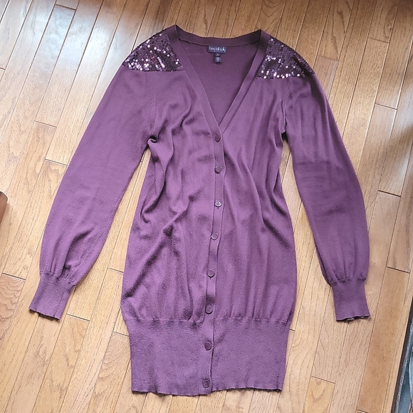 Long Tall Sally Cardigan w Sequin Shoulder Detail - Picture 1 of 5